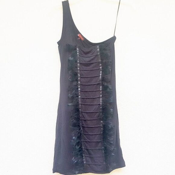 Women’s New One Shoulder Feather Mini Dress XS 4 - Picture 1 of 8